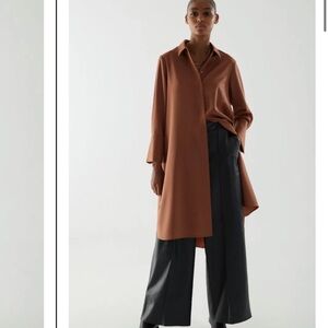 COS Midi Shirt Dress Women’s 10 Long Sleeve Button Front Collared Boxy Lagenlook